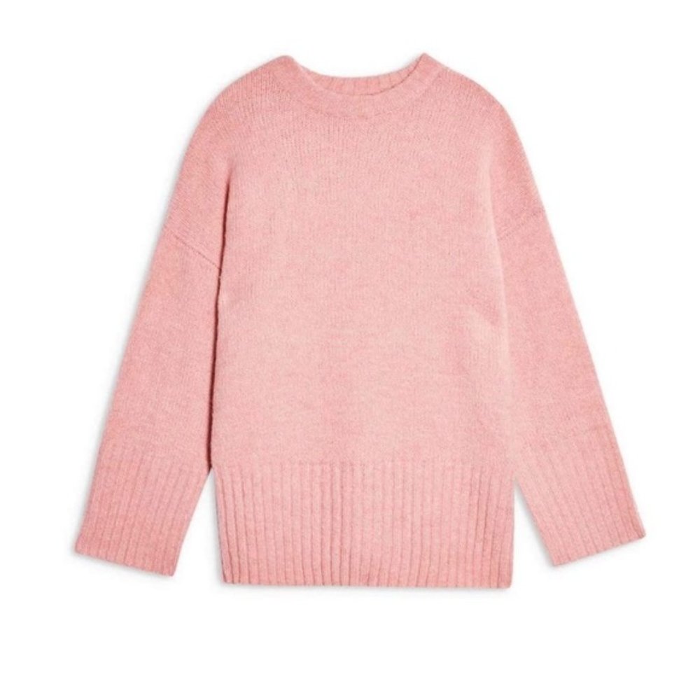 Topshop Supersoft Deep Ribbed Hem Crewneck Sweater Pink S NWT - Picture 2 of 14